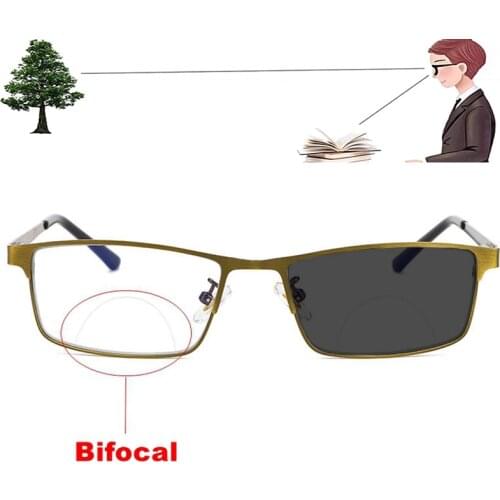 Bifocal Photochromic Reading Glasses For Men Presbyopia Magnifying Anti Blue Ray Readers Bifocus Spectacles