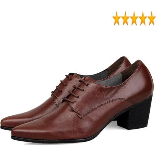 Brand Italy Quality Design High New Fashion Mens Lace Up Pointy Toe Oxfords Formal Dress Shoes Cuban Heels Leather Business Shoe