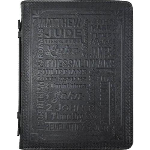 Promotion Embossed Faux Leather Sublimation Bible Cover in Black with Logo Perfect Christian Gift