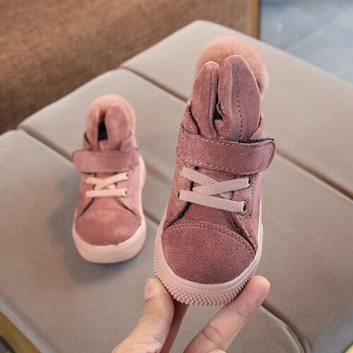 Baby Children Girl Shoes for Boy Girl Toddler Non-slip Kids Shoes Leather Kids Sneakers Pompom Rabbit Ear