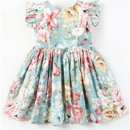 ChildrenS Clothing 2021 European And American Summer New Style Flying Sleeve Dress Cotton Girl Print Dress