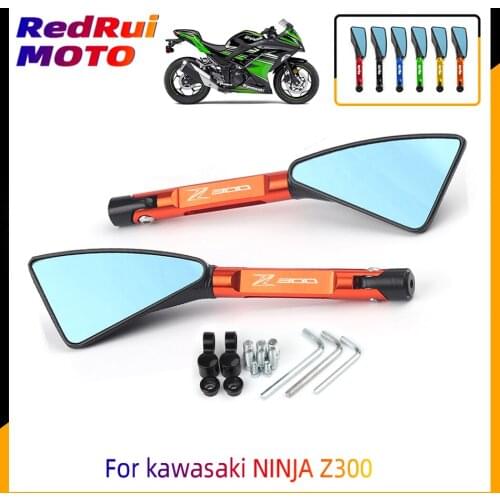 For kawasaki NINJA Z300 Z 300 Universal Motorcycle Accessories CNC Aluminum Blue Lens Rear View Side Mirror Laser Logo(Z300)