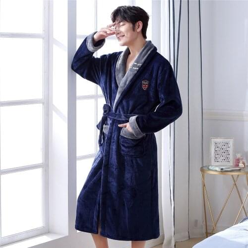Flannel Plus Size Men Kimono Robe Gown Homewear Comfortable Casual Sleepwear Keep Warm Soft Nightwear Bath Gown Sull Pajamas
