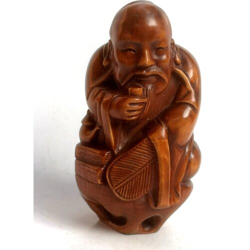 YIZHU CULTUER ART Collection China Old Boxwood Hand Carved Buddha Statue Family Decoration