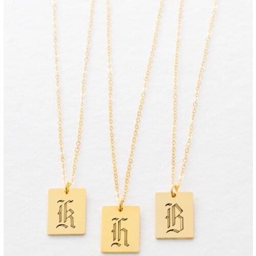 HUHUI Custom Old English Letter Necklace Personality Engraved Initial Letter Square Round Pendant Stainless Steel Women Jewelry