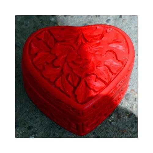 Exquisite Chinese Traditional Technology Red Lacquerware Beautiful Flower Auspicious Heart-shape Jewelry Box