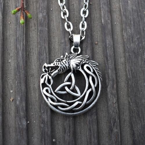 Celtic Dragon Necklace Trinity Knot Mens Pendant Necklaces Viking Jewelry 1pcs