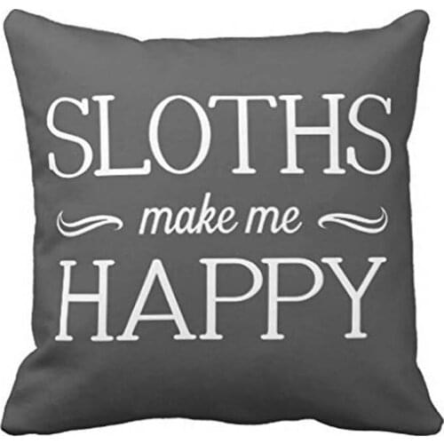 Sloths Happy Throw Pillows for Couch Home Decorative Pillow Cover 18 x 18" Square Accent Pillow Case for Sofa and Couch