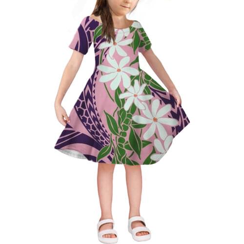 HYCOOL 2021 Girls Summer Dress Kids Party Princess Dresses Children Hawaii Flower Polynesian Clothing Girls Casual Vestidos