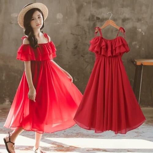 2020 Summer Summer Dress Girl Teenage Chiffon Pleated Strap Dress Kids Ruffles Dresses for Girls Baby Girl Clothing Vestidos