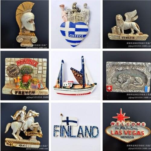 Fridge Magnets Tourist Souvenir USA Las Vegas Gambling City France Italy Switzerland Lion Magnet 3d Resin Refrigerator Stickers