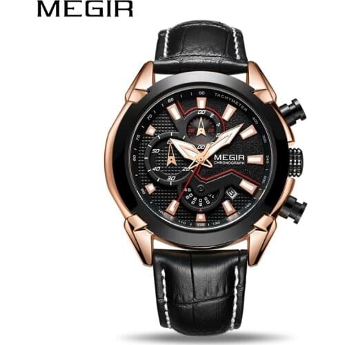 MEGIR Creative Quartz Men Watch Leather Chronograph Army Military Sport Watches Clock Men Relogio Masculino Reloj Hombre 2065