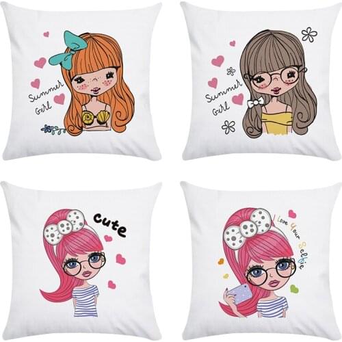 Cartoon Lovely girl Sofa Throw Pillow Fashion Cover Sweet Love Square Newest Almofada Cushion Cover 45cm*45cm CR164