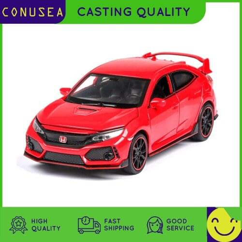1/36 Scale Honda Civic Type-R Diecasts & Toy Metal Alloy Car Model Toy Pull Back Sound Light Vehicles Toy Car for Kids Boys