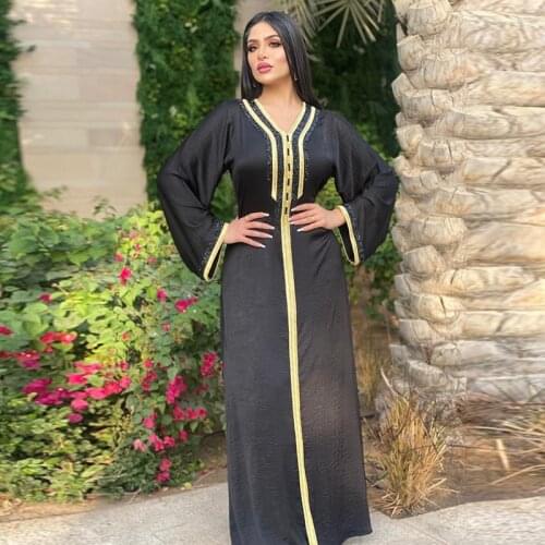 Eid Abaya Dubai Turkey Islam Muslim Fashion Hot Diamond Long Dress Robe Longue Djellaba Femme Abayas Women Kaftan Maroc Y1320