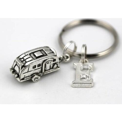 Fashion Caravan Key Ring Trailer Camper Keychain Initial Keyring 26Letter Choose Holiday Travel Key Ring Fob Gifts Souvenir