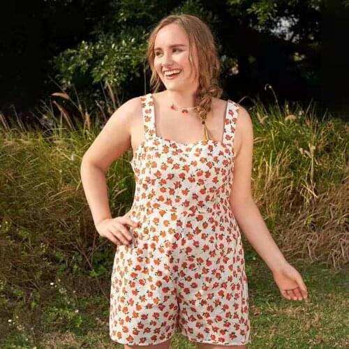 Summer New Style One-piece Womens High-waist Floral Trousers Sweet Suspender Shorts Suit Suspenders Wide-leg Pants A275