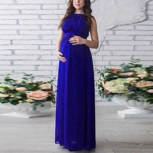 Maternity Maxi Dress Solid Color Sleeveless Pregnancy Clothes Pregnant Women Lady Summer Wear Ankle Length Photography Prop