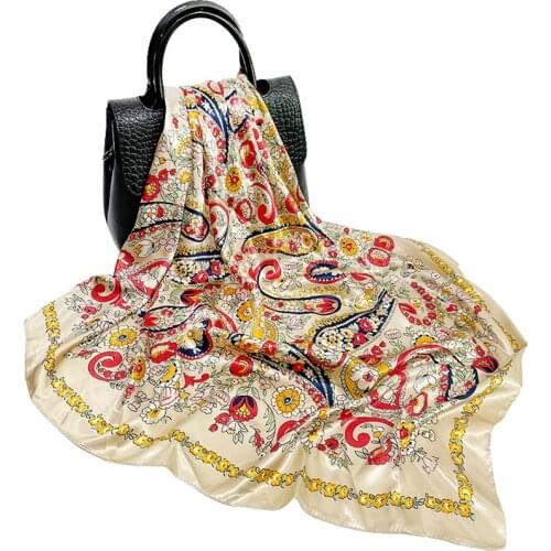 Silk Scarf Women 2021 New 90 Satin Print Square Scarf Professional Scarves Bandana Lady Bag Headwear Headscarf Shawl 90*90Cm