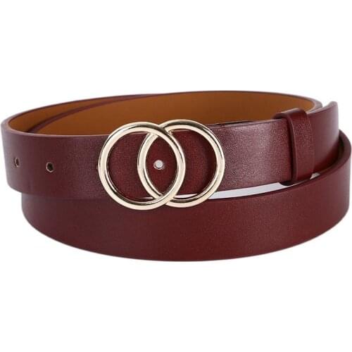 2021 New Belt Ladies Designer Simple Double Round Buckle Korean Fashion Luxury Elegant Women Buckle Belts