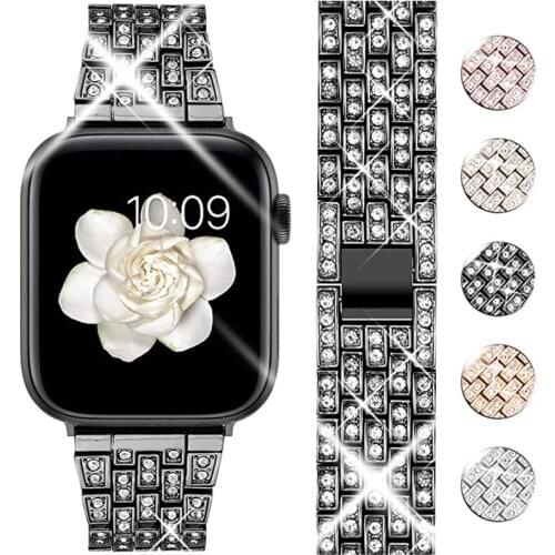 Diamond Stainless Steel Strap For Apple Watch 5 Band 40/44mm Luxurious Jewelry Bracelet For iWatch Serie 6 SE 4 3 Bands 38/42mm