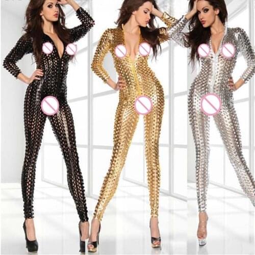 Sexy Lady Faux Leather latex catsuit women fetish body lingerie hot erotic wear Wetlook PU Leotard Bodysuit Bar Clubwear XXXL