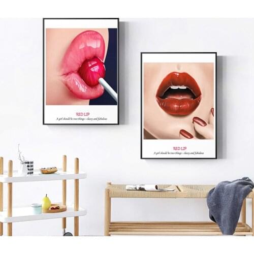 Modern Fashion Painting Sexy Girl Lips Canvas Pictures Wall Art For Living Room Girls Room Posters And Prints Pop Art Home Decor