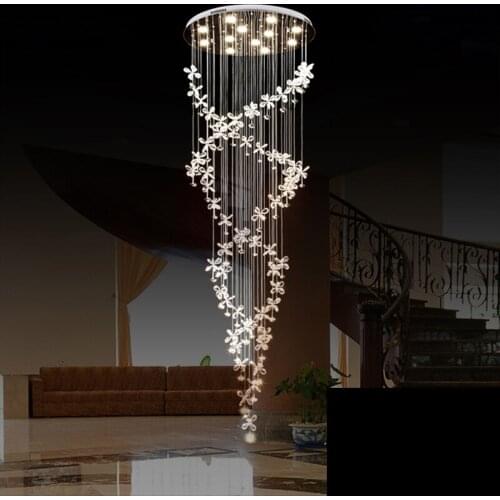 Villa duplex staircase crystal hanging lights LED double S-spiral hotel living room crystal chandeliers simple LED lighting lamp