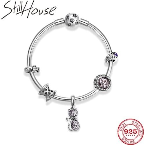High Quality Authentic Charm Silver 925 Kitten Pink Zircon Pendant Bracelet Flexible snake bone chain Women Bracelets Jewelry