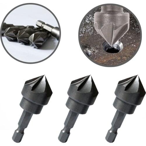 5Pc 90 Degree Countersink Drill Chamfer Bit 1/4" Hex Shank 6 Flute Bevel Cutting Deburring Drilling Woodworking Remove Burr Tool