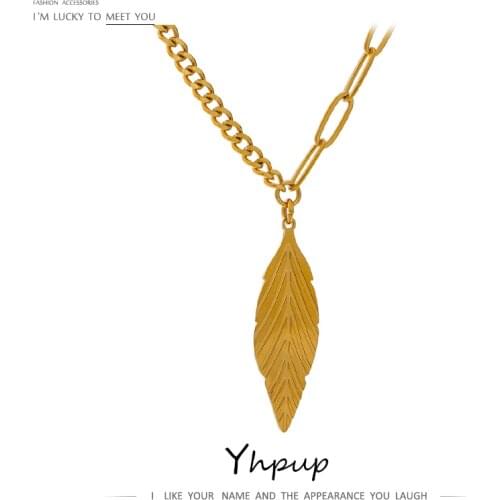 Yhpup Charm Plant leaves Pendant Necklace Women Stainless Steel Chain Jewelry бежутерия женская колье Statement Collar Neckalce
