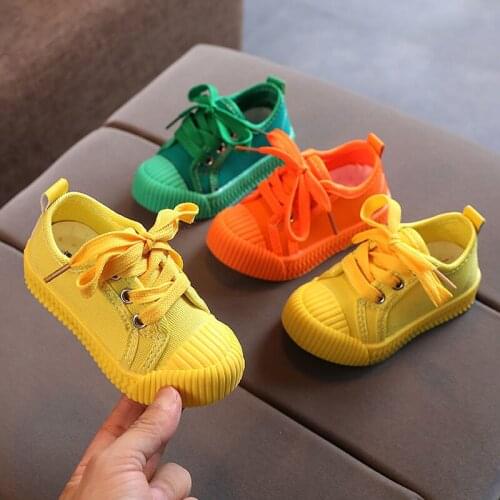 Boys Canvas Shoes Sneakers Girls Tennis Shoes Lace-up Kids Footwear Toddler Bright Yellow Chaussure Zapato Casual Sandq Baby New