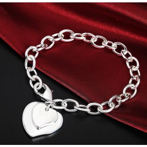 Charms 925 sterling silver double Heart card pendant Bracelets for woman fashion Wedding party Christmas gifts noble jewelry