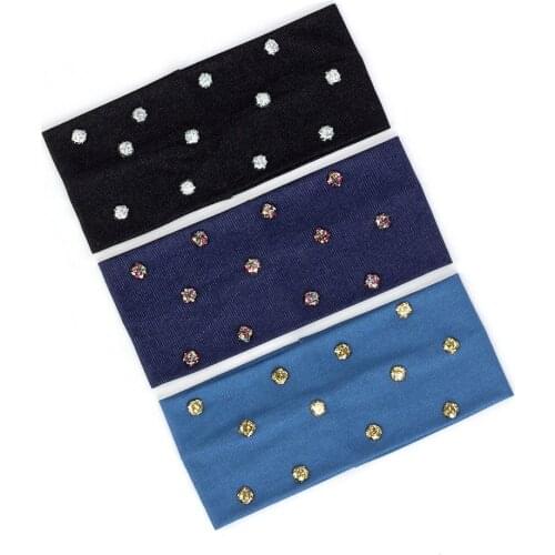 Women Denim Hairband Fashion Sequins Rhinestones Hair Accessories For Headband Girls Female Turban Wraps Casual Headwear Elastic