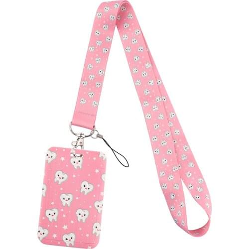 1pcs ZF3337 Tooth Dentist Pink Neck Strap Lanyard For Keys ID Card Gym Mobile Phone Straps USB Badge Holder DIY Hang Rope