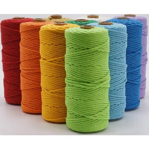 3mmx100m Color 100%Cotton Twisted Rope Handmade DIY Binding String Feather Weaving Decoration Wear-Resistant Decorative Cord