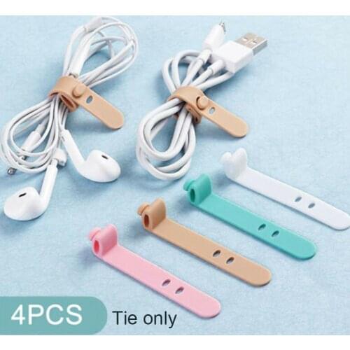 4pcs/soft silicone data cable organizer buckle earphone charging cable anti-lost strapping portable desktop cable organizer