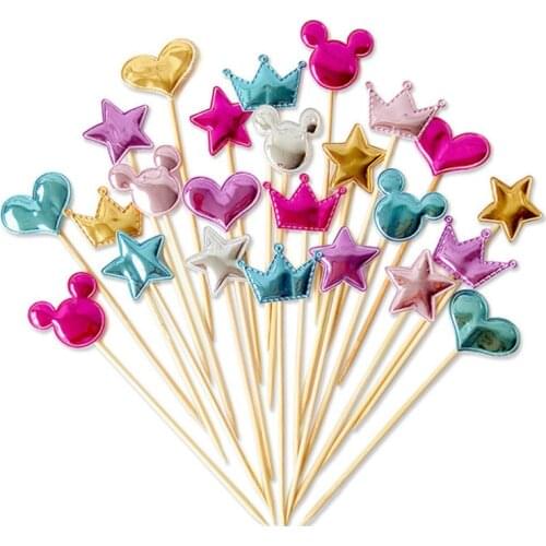 5 pcs/lot lovely heart star crown cake topper for birthday cupcake flag baby shower party wedding decoration supplies