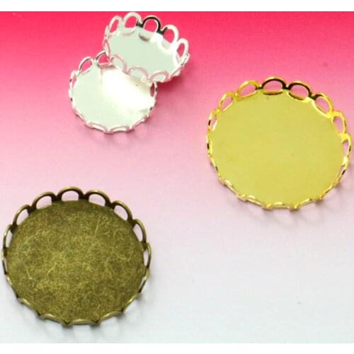 50pcs 10mm 12mm 14mm 16mm 18mm 20mm 25mm Lace Cameo Setting Cabochon Tray Pendants&Charms Blank Base for Jewelry Making