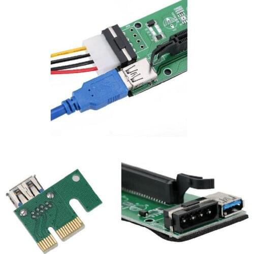60cm PCI-Express PCI-E 1X to 16X Riser Card Adapter PCIE Extender + USB 3.0 Cable + SATA to 4Pin IDE Molex Power Cord GK99