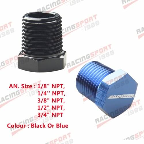 1/8" 1/4'' 3/8" 1/2" 3/4" Male NPT Hex Head Plug Aluminum Fuel Fitting Adapter Black/Blue