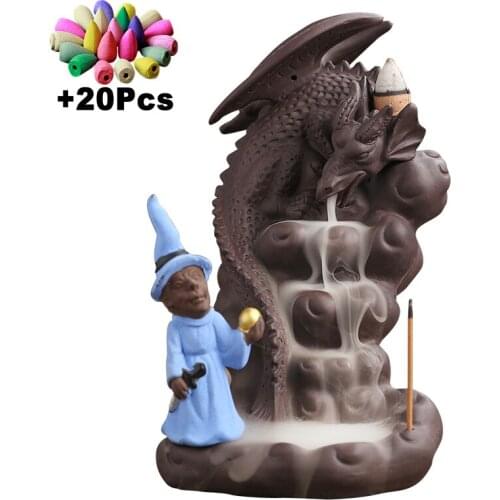Purple Clay Myth Flying Dragon Waterfall Backflow Incense Burner Flowing Water Aromatherapy Fountain Creative Incense Censer