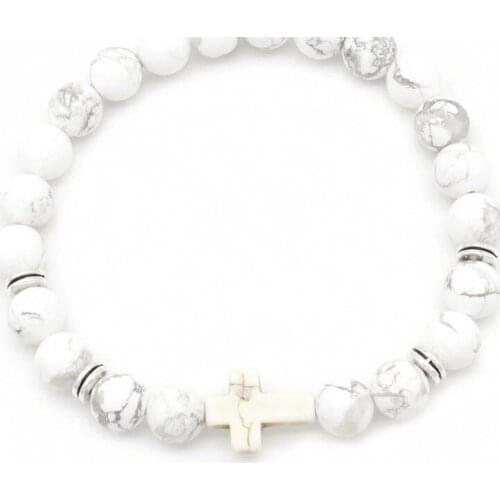 8mm bd3 cross turquoise white Howlite elastic adjusted black volcanic lava Bracelet Stone bead essential oils diffuser