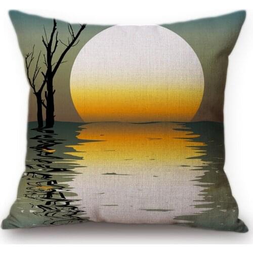 Moon night Nordic Europe Sofa Cushion Cover Home Decoration Art Full Moon Lake Reflection Cotton Linen Office Chair Pillow Cases