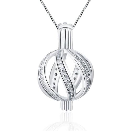 CLUCI 3pcs 925 Sterling Silver Pearl Locket Charming Round Twisted Ball Shaped Silver 925 Cage Pendant SC082SB