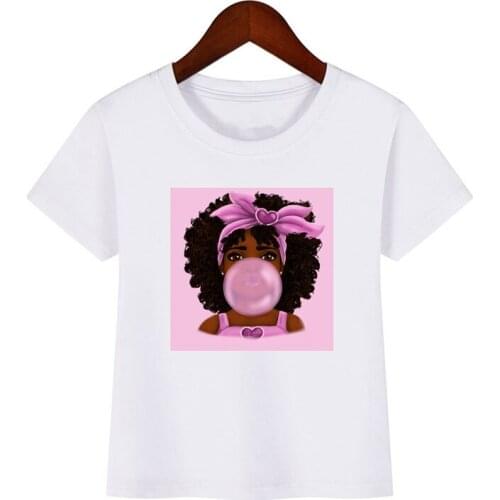 Kids T-shirt Bubble Gum Black Girl Cool Funny Print White Hip Hop Harajuku Toddler Girls Korean Creative Fashion Cute Top 2021