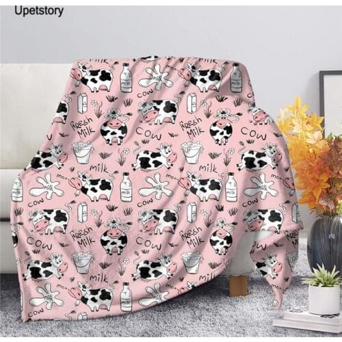 Upetstory Pink Cow Sherpa Fleece Blanket Milk Cartoon Throw Cute Farm Animal Blanket Cow Pattern Plush Blanket for Bed Couch