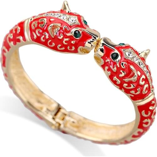 HAHA&TOTO Trendy Leopard Animal Cuff Bracelet Statement Bangle for Women Gold Plating with Colorful Enamel Bracelet Pulseira
