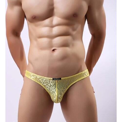 Men Underwear Fashion Briefs Sexy Lace Thong T Pants U Convex Low Rise See Through Mens Underpants Lingerie Breathable G-string