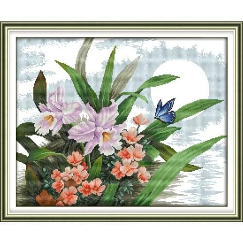 Everlasting Love The Moonlight Orchid Chinese Cross Stitch Kits Ecological Cotton Clear Stamped Printed DIY Christmas Decoration